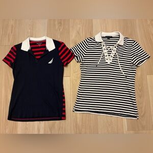 Nautica and Tommy Hilfiger Navy Red Striped Polo Shirt Bundle